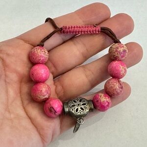 SILPADA 925 Sterling Silver Pink Jasper Beaded Adjustable Best Trend Bracelet